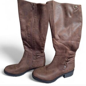 Baretraps Brown Knee High Boots Full Zip Western Hippie Boho Low Heel Size 7